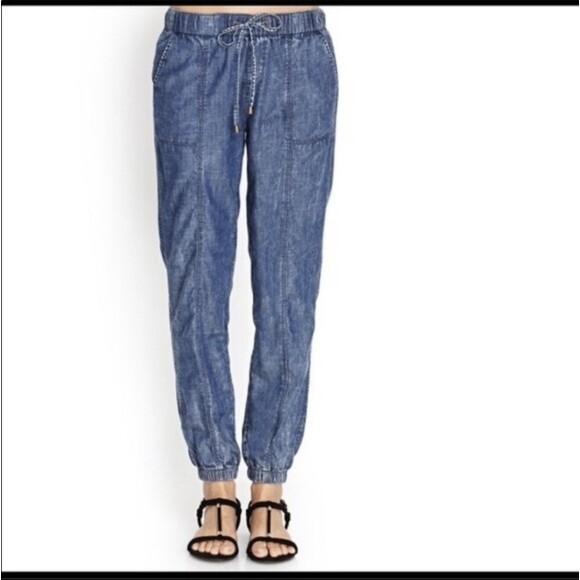 Life in Progress Denim Chambray Joggers Drawstring Pockets Pants S - Picture 2 of 9